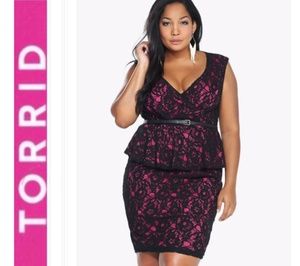 Torrid Black Lace Pink Peplum Dress